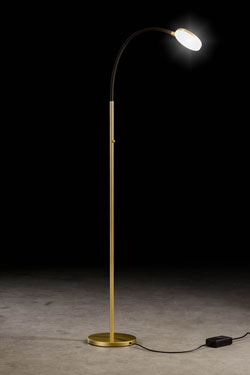 Flex reading light in gold metal and flexible arm in black fabric. Holtkötter. 