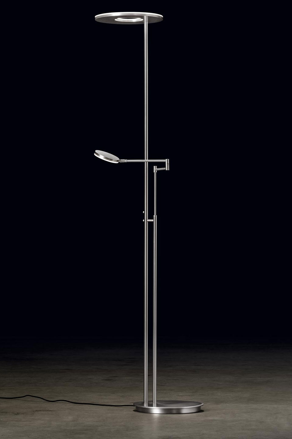 Nova contemporary 2-light floor lamp in matt aluminium finish. Holtkötter. 
