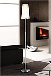 Floor lamp white conical shade cylinder foot in matt nickel-plated metal. Holtkötter. 