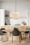 Golyo pendant lamp with matt white opal glass ball and black metal . Holtkötter. 
