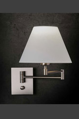 Bedside wall lamp with white chintz and satin nickel shade. Holtkötter. Bedside wall lamp with white chintz and satin nickel shade. Holtkötter.