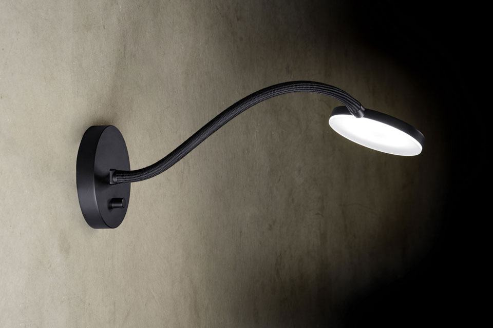 Black Flex wall lamp with flexible arm . Holtkötter. 