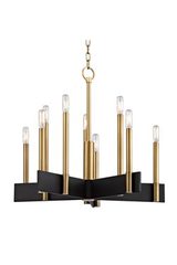 Abrams contemporary black and gold chandelier 10 lights. Hudson Valley. 