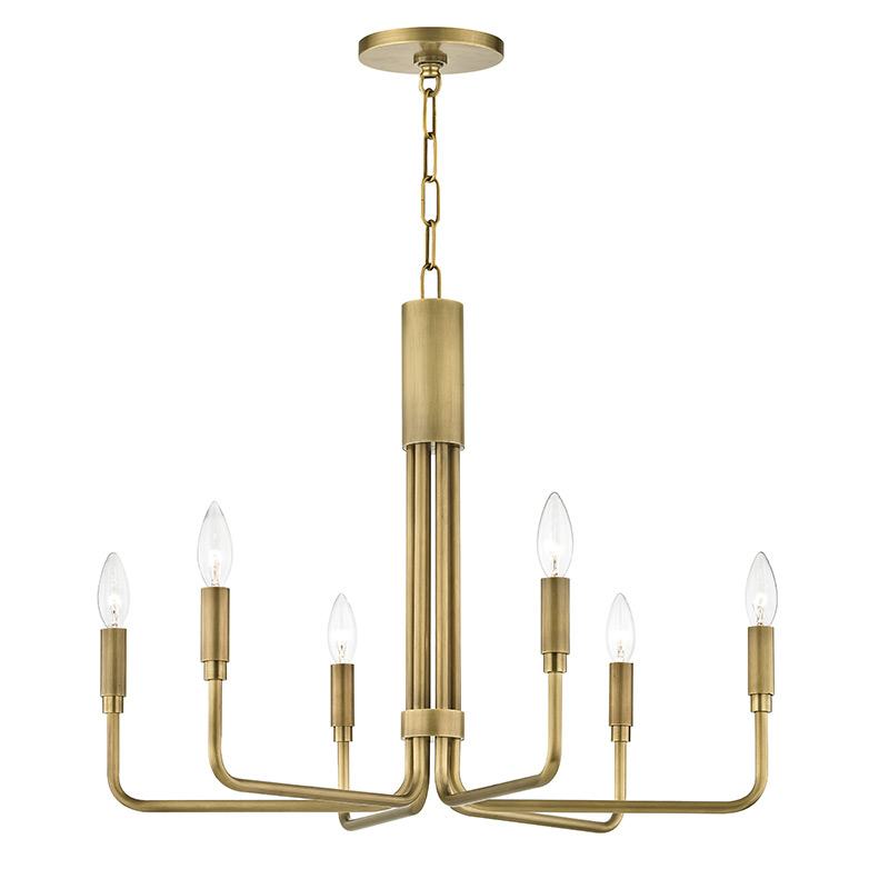Brigitte Contemporary Golden Chandelier, 6 Arm Ceiling Light Brass