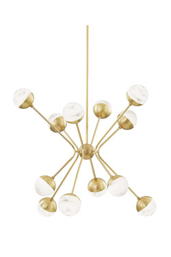Saratoga Sputnik 12-light chandelier in aged brass and alabaster. Hudson Valley. 