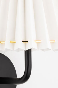 Small black pleated wall light Demi. Hudson Valley. 