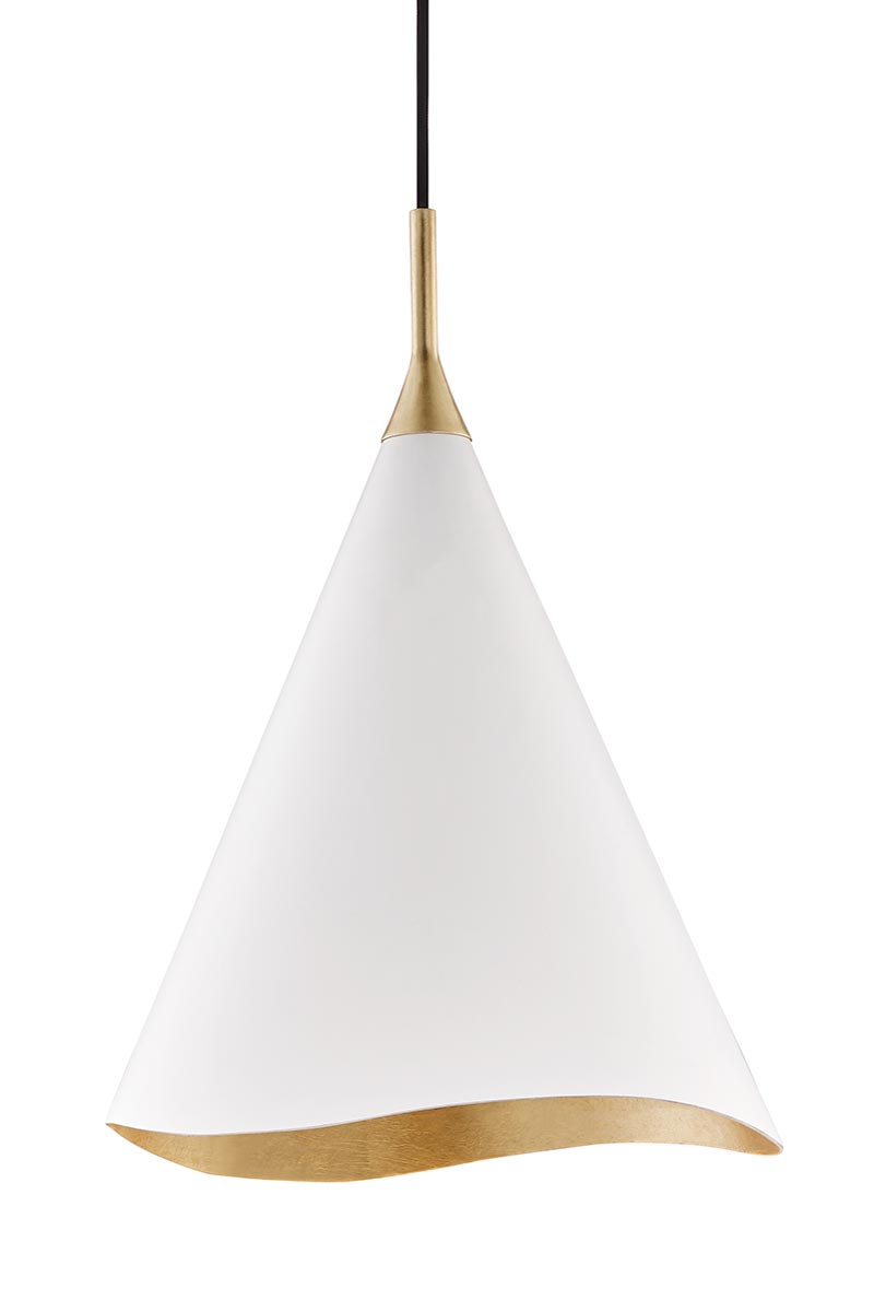 Martini suspension conique blanche et dorée 45cm . Hudson Valley. Martini suspension conique blanche et dorée 45cm . Hudson Valley.