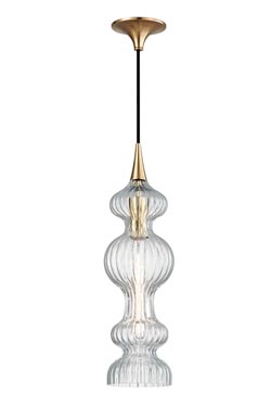 Pomfret pendant in fluted glass and aged brass. Hudson Valley. 