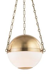 Sphere american pendant lamp in aged brass 42cm. Hudson Valley. 