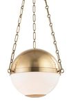 Sphere american pendant lamp in aged brass 52cm. Hudson Valley. 