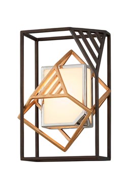 Cubist golden Art Deco geometric wall light. Hudson Valley. 