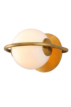 Everley contemporary golden wall light and opal sphere. Hudson Valley. 