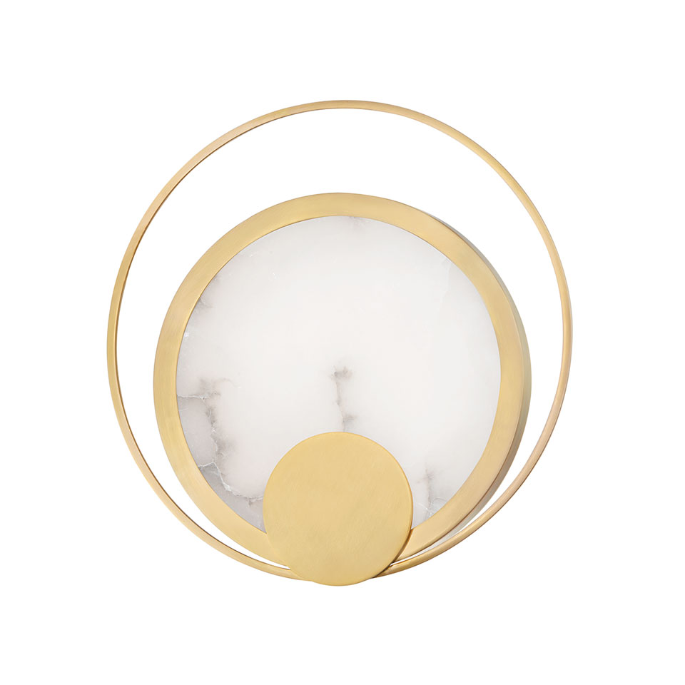 Round wall light in alabaster and gold metal Coil. Hudson Valley. 