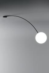 Large off-centred ceiling light with black stem and Filo blown glass ball. Italamp. Large off-centred ceiling light with black stem and Filo blown glass ball. Italamp.