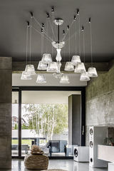 12-light chandelier in fluted crystal and suspension set. Italamp. 12-light chandelier in fluted crystal and suspension set. Italamp.