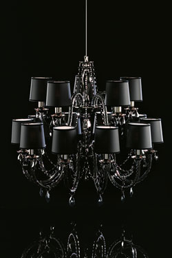 Black chandelier 15 lights in glass and Swarovski crystal. Italamp. 