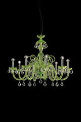 Green crystal chandelier and transparent drops in Swarovski Evergreen. Italamp. 