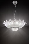 Chandelier in satin white glass leaves and polished nickel crown. Italamp. 