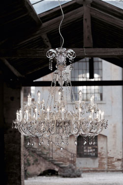 Large transparent crystal chandelier and Swarovski drops. Italamp. 