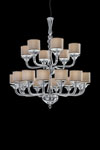 2-tiers clear crystal chandelier, beige cylindrical shades. Italamp. 