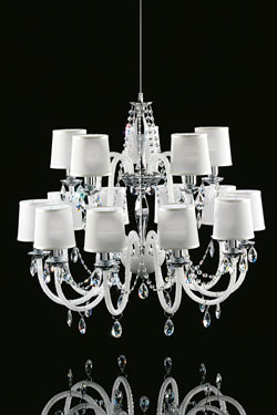White chandelier 15 lights in glass and Swarovski crystal LENOIR. Italamp. 