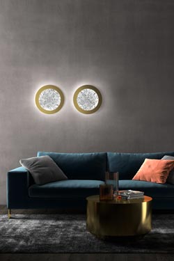 Dedalo round wall lamp in moulded glass ribbon effect. Italamp. 