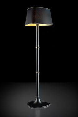 Black and gold floor lamp with matte black metal foot and gold detail Hugo . Italamp. 