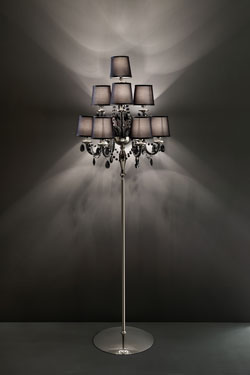 Black floor lamp in glass and Swarovski crystal drops LENOIR. Italamp. 