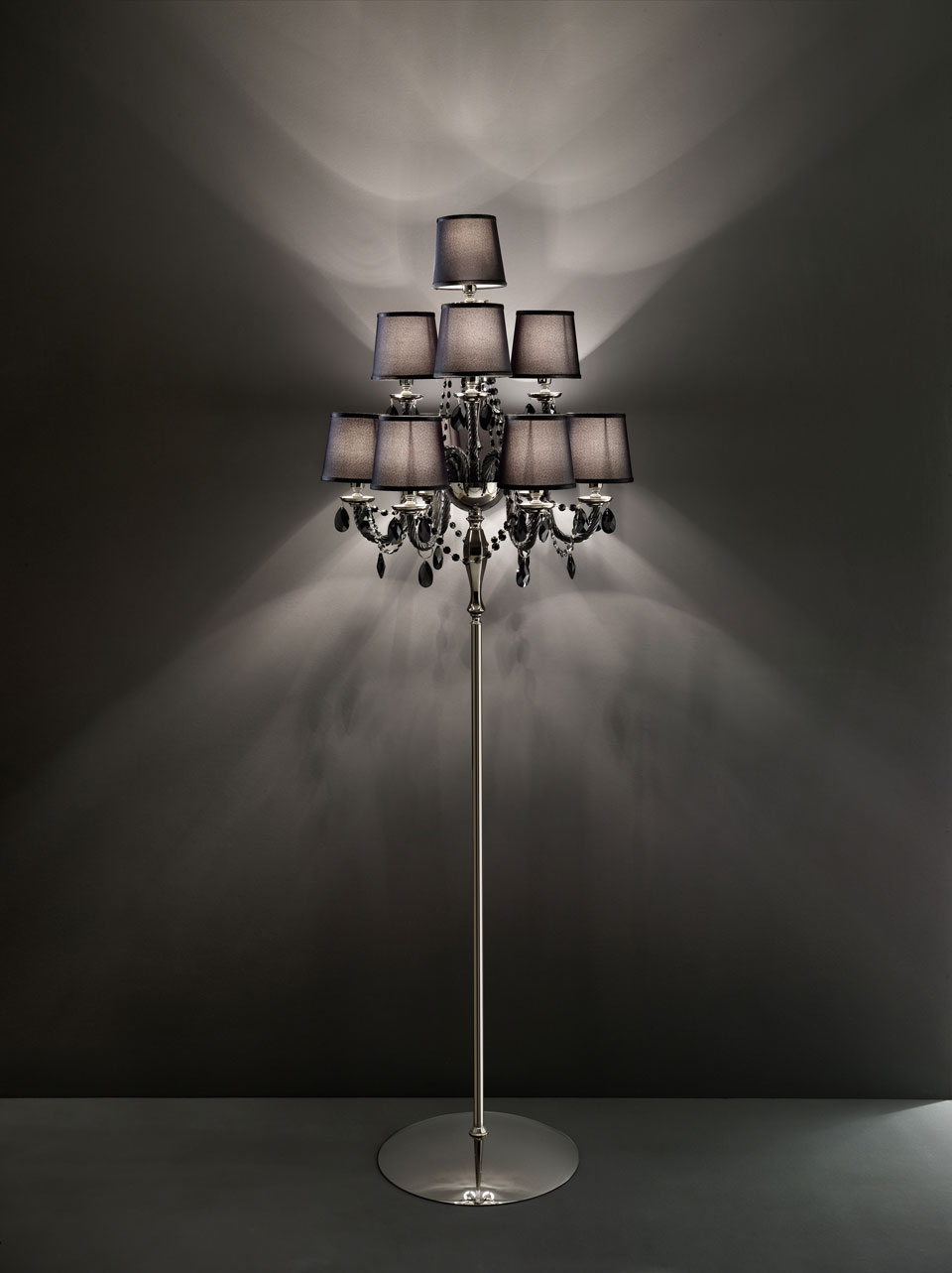 Black Floor Lamp In Glass And Swarovski, Floor Lamp With Crystal Drops