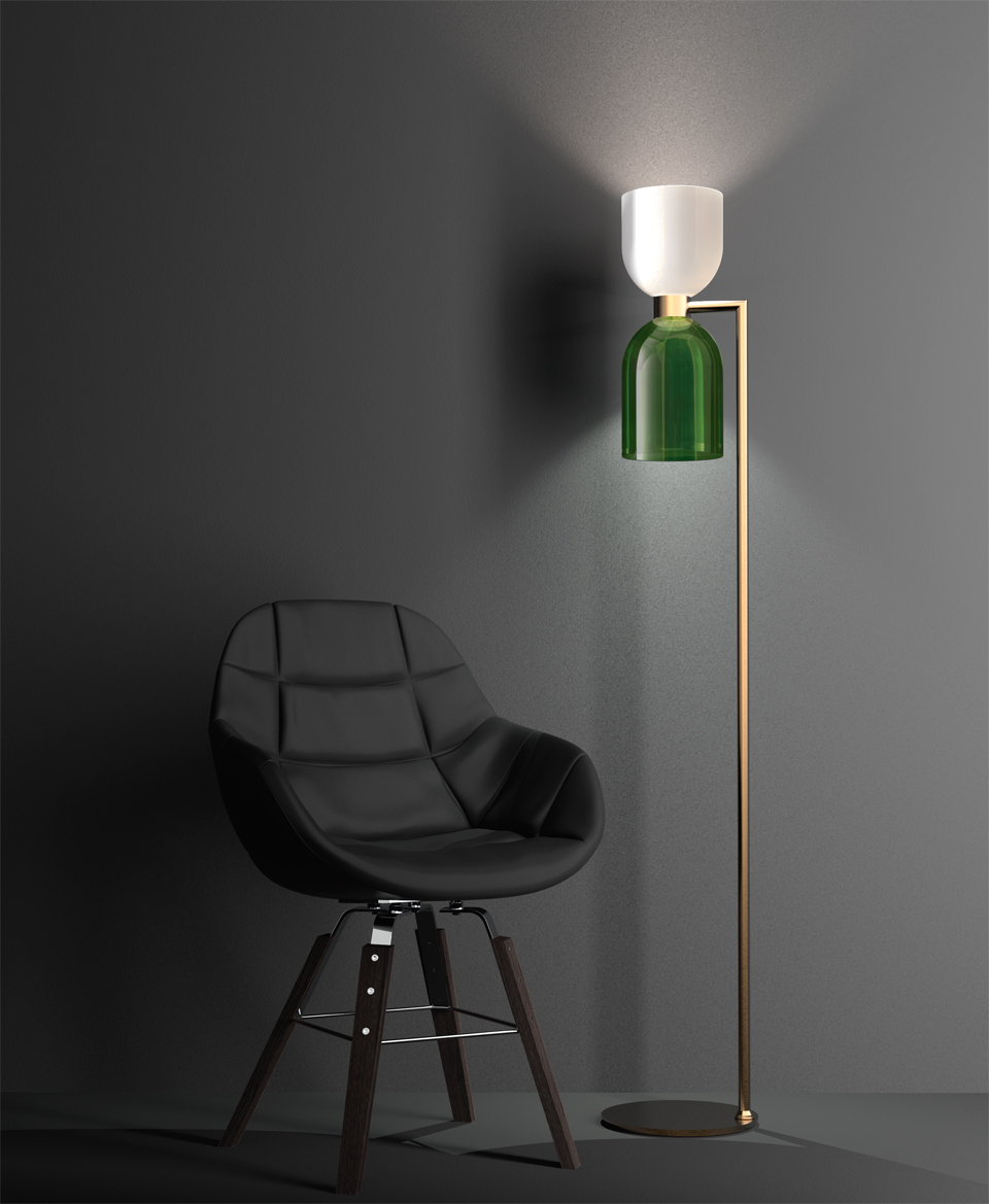 Caterina retro floor lamp in green and white two-tone hourglass. Italamp. 