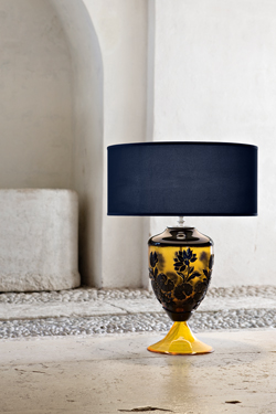 Lampe de table classique en cristal ambré et bleu . Italamp. 
