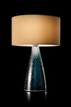 Lampe de table en verre sculpté bleu turquoise. Italamp. 