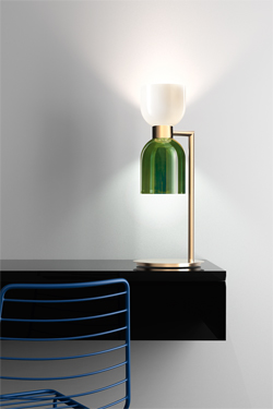 Lampe de table forme sablier bicolore vert et blanc Caterina. Italamp. 