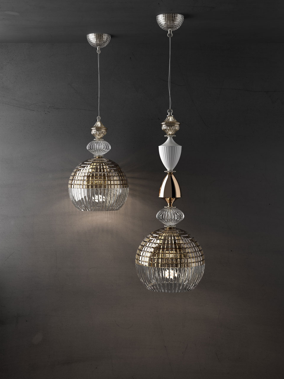 Amelie pendant sphere in two-tone crystal small model. Italamp. 