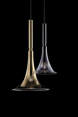 Baffo trumpet pendant in gold glass 42cm. Italamp. 