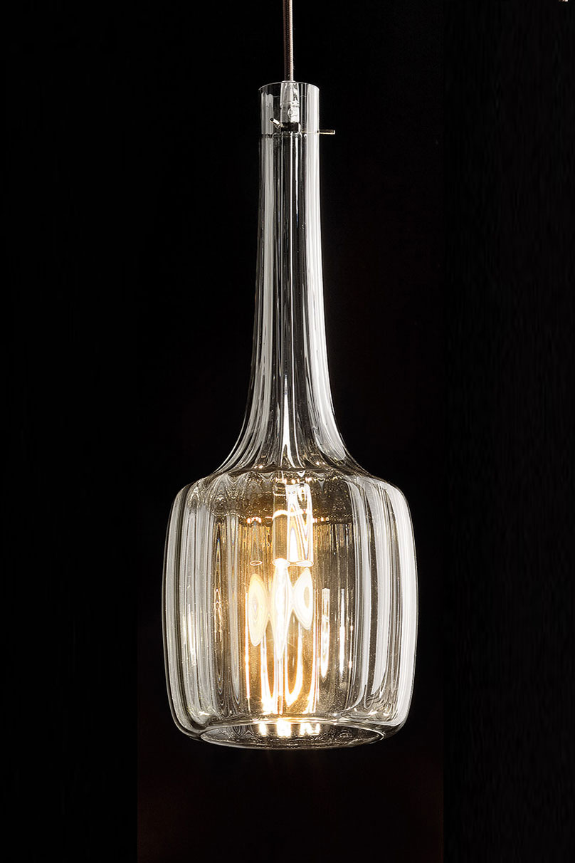 Bossanova pendant in transparent blown glass. Italamp. 