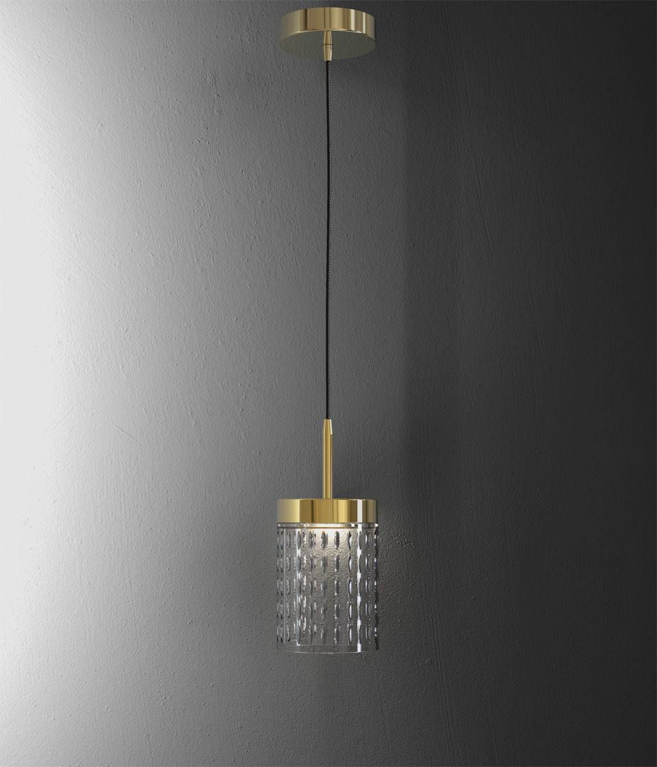 Quarzo contemporary pendant lamp with crystal diffuser. Italamp. 