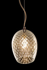 Suspension tulipe en verre transparent losanges sculptés. Italamp. Suspension tulipe en verre transparent losanges sculptés. Italamp.