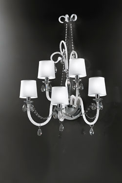 Large 5 lights white glass wall sconce with ivory shade LENOIR. Italamp. 
