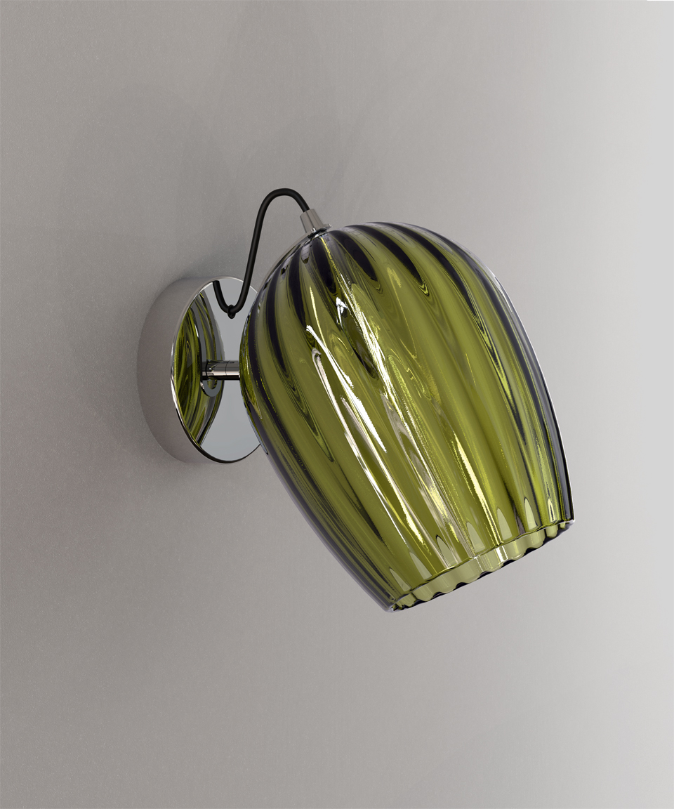 Nuce wall lamp in olive green blown glass. Italamp. 