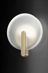 Sinua round wall lamp in white satin glass and gold metal. Italamp. 