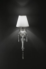 Transparent carved crystal wall lamp and white lampshade. Italamp. 
