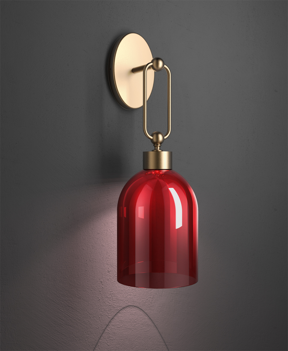 Valentina retro wall lamp with red shade bell shape. Italamp. 