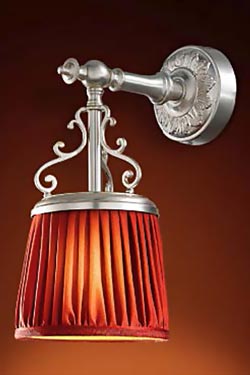 Violetta Small  satin Silver Bronze  and  Red Theater Pleated shade wall lamp. Jacques Garcia. 