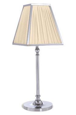 New Rivoli chrome pyramid and ivory pleated silk table lamp. Jacques Garcia. 