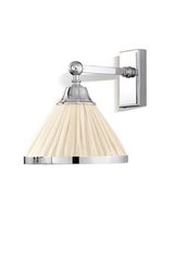 Brooklyn chrome wall lamp and ivory pleated silk conical shade. Jacques Garcia. Brooklyn chrome wall lamp and ivory pleated silk conical shade. Jacques Garcia.