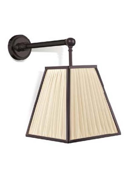 New Arcole antique bronze pyramid wall lamp e and ivory pleated silk. Jacques Garcia. 