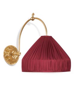 Racine large hanging wall lamp in gilded bronze and red theater lampshade. Jacques Garcia. 