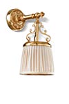 Violetta small wall lamp in gilded bronze and ivory pleated shade. Jacques Garcia. 