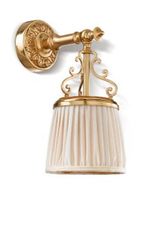 Violetta small wall lamp in gilded bronze and ivory pleated shade. Jacques Garcia. 
